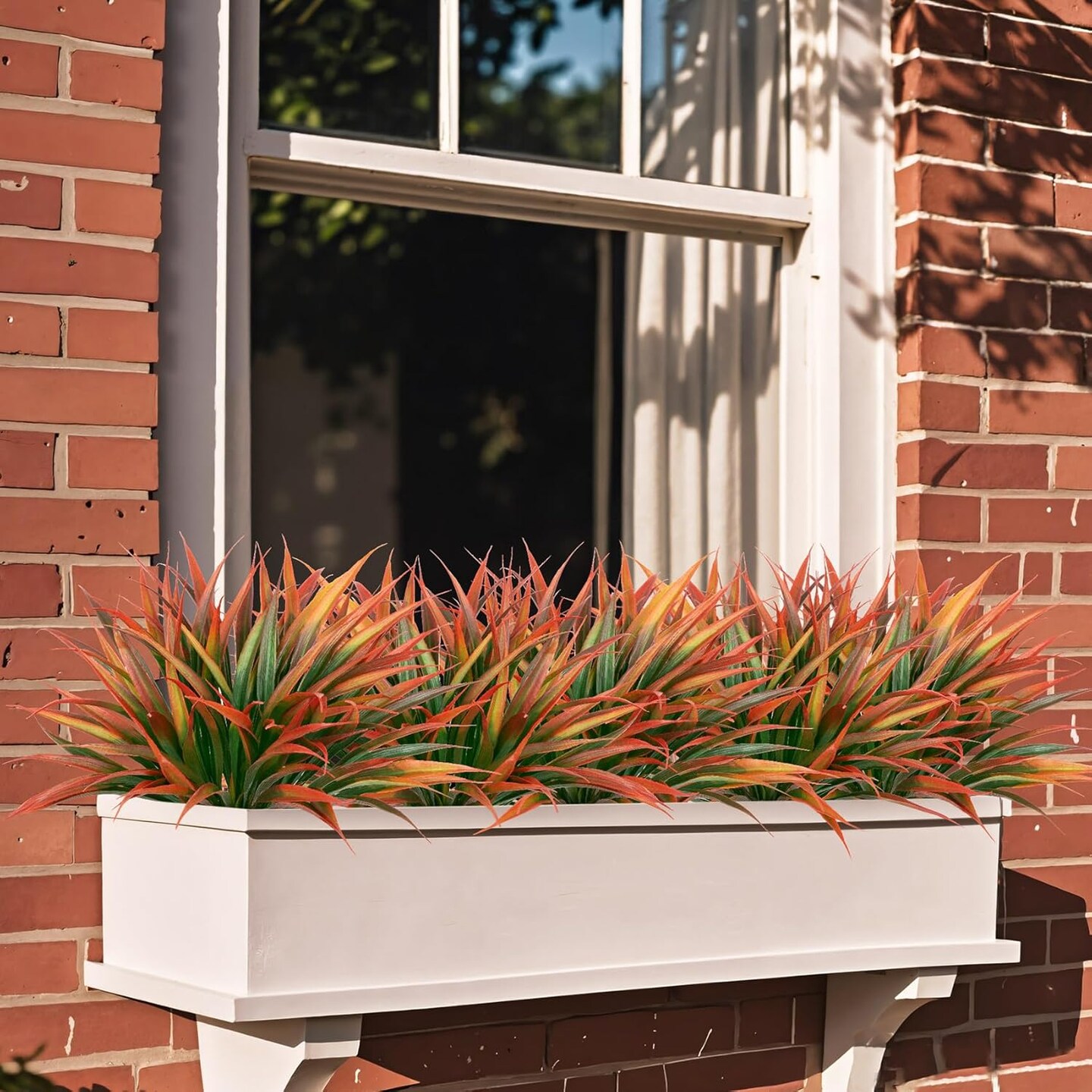 20 Pcs Fake Outdoor Plants Artificial Grass Greenery Stems Faux Plastic Plants UV Resistant for Spring Summer Indoor Outside Garden Planter Pathway Porch Patio Window Home Decor, Orange