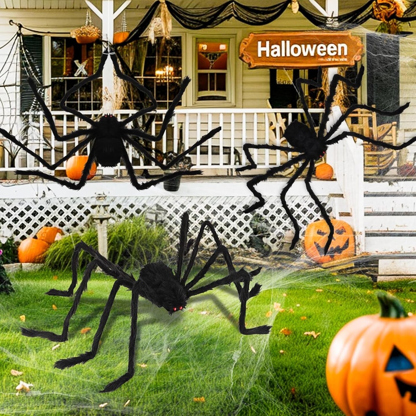 Halloween Giant Spider Decorations Outdoor: 3 PCS Halloween Spider Decorations outside - 50&#x27;&#x27; Large Spiders Realistic Hairy Halloween Decor - Scary Big Spiders Halloween Decorations for Indoor Yard