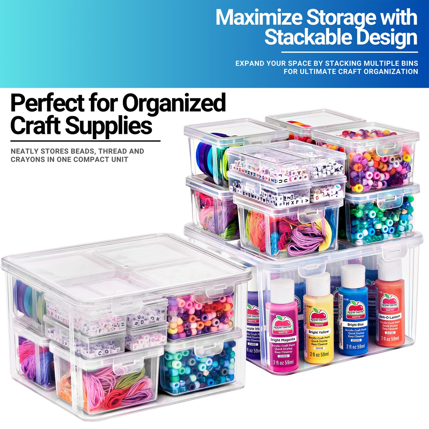 Sorbus 12-Piece Storage Set with Secure Lids - Clear Stackable Plastic Bins