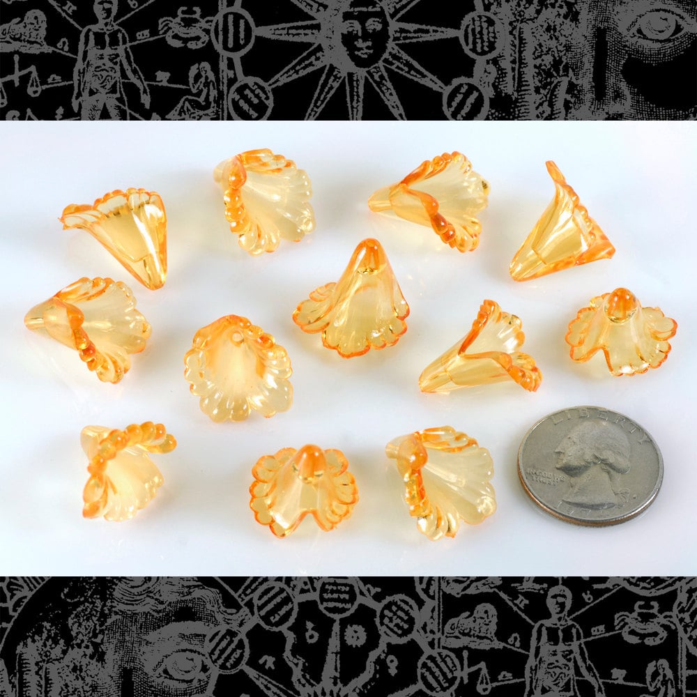 18mm x 18mm Transparent Split Orange Lily Resin Flower Caps - Set of Twelve - FW4-3