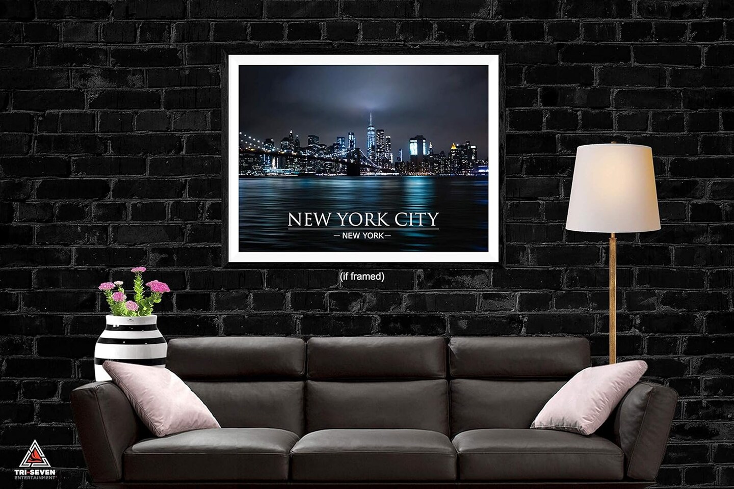 New York City Poster Night Skyline Wall Art Print, 24"x18", Unframed