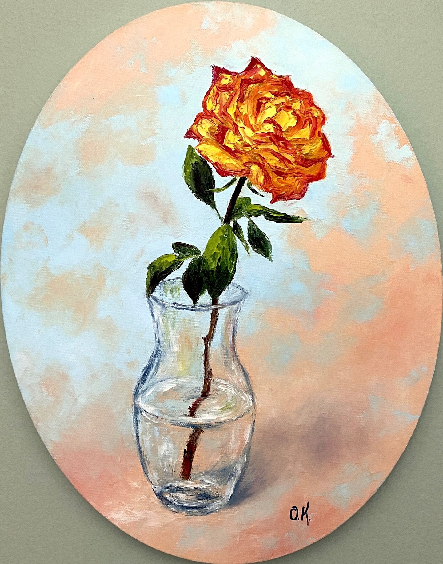 Yellow Red Rose Painting Original Flower Artwork Small Rose