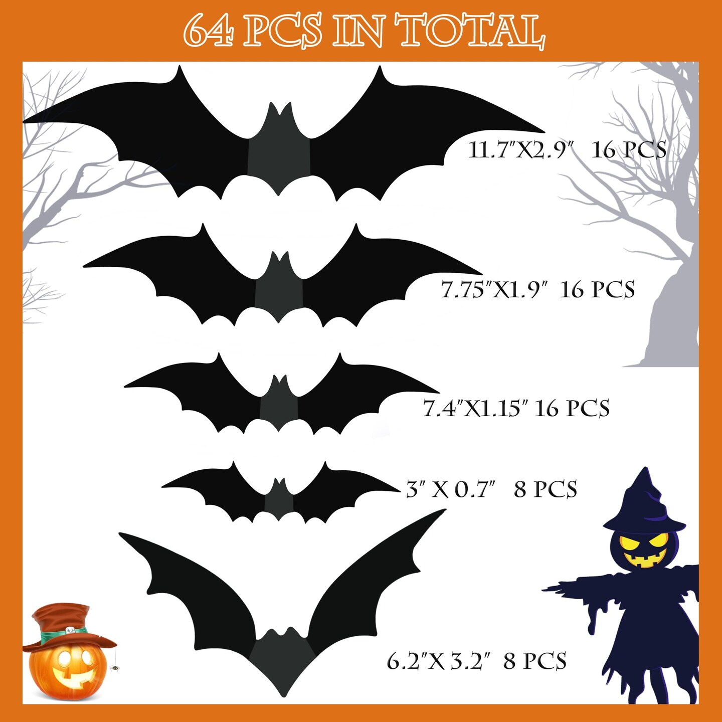 64 Pieces Halloween Decorations Bats Wall Decor Halloween Party Decorations Indoor Outdoor Halloween Decor Supplies,  Reusable PVC 3D Black Bats Stickers for Creepy Home Bathroom Decor