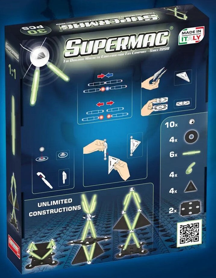 Tinamiri Supermag - Glow 30 - Magnetic Building Set, Educational construction fun, 30 piece set, Magnet Toys, 0657