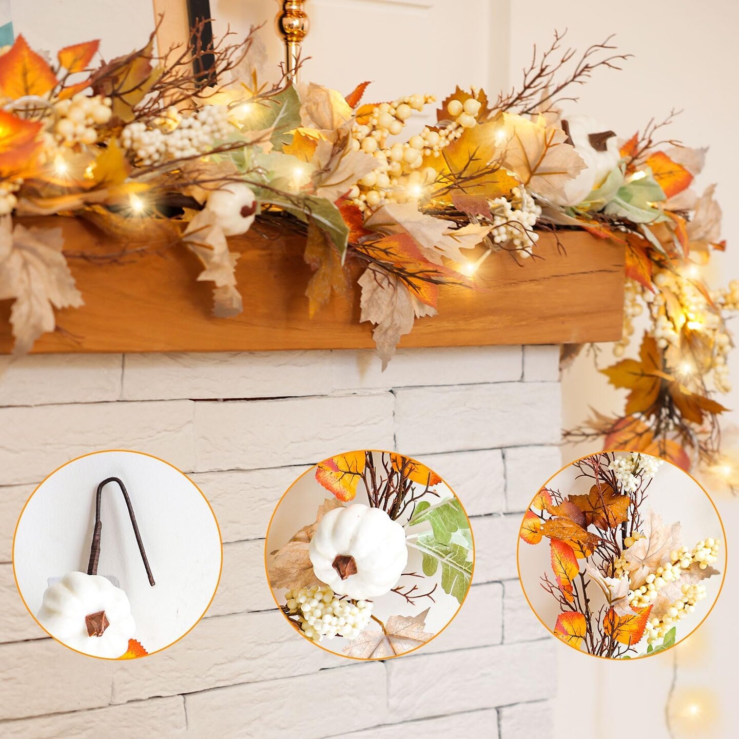 Fall Decor - 6Ft Autumn Maples Leaf Pumpkin Berry Garlands for Decoration - Autumn Thanksgiving Decorations - Fall Leaves Garland - Fall Garland for Mantel