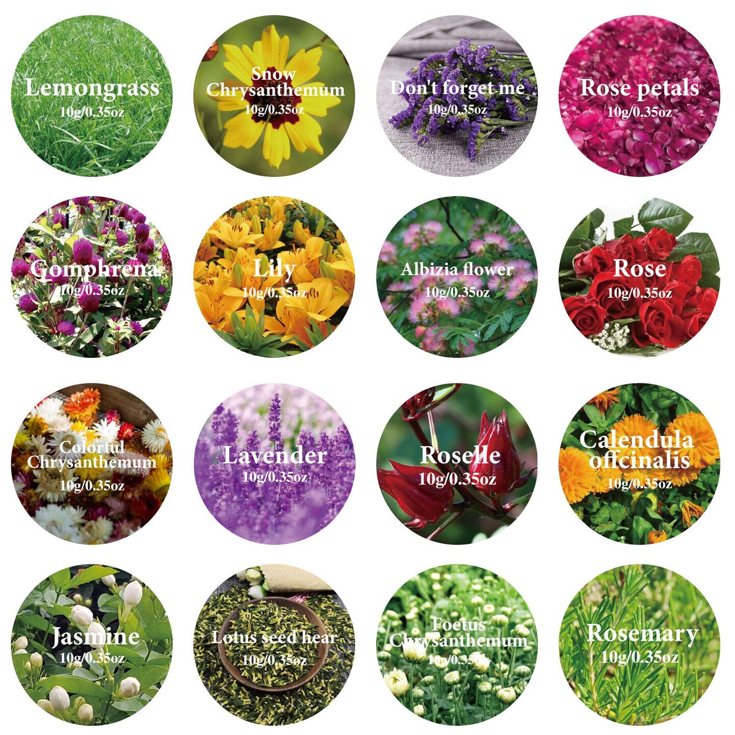 16 Bags Dried Flowers,100% Natural Dried Flowers Herbs Kit for Soap Making, DIY Candle Making,Bath - Include Rose Petals,Lavender,Don&#x27;t Forget Me,Lilium,Jasmine,Rosebudsand More