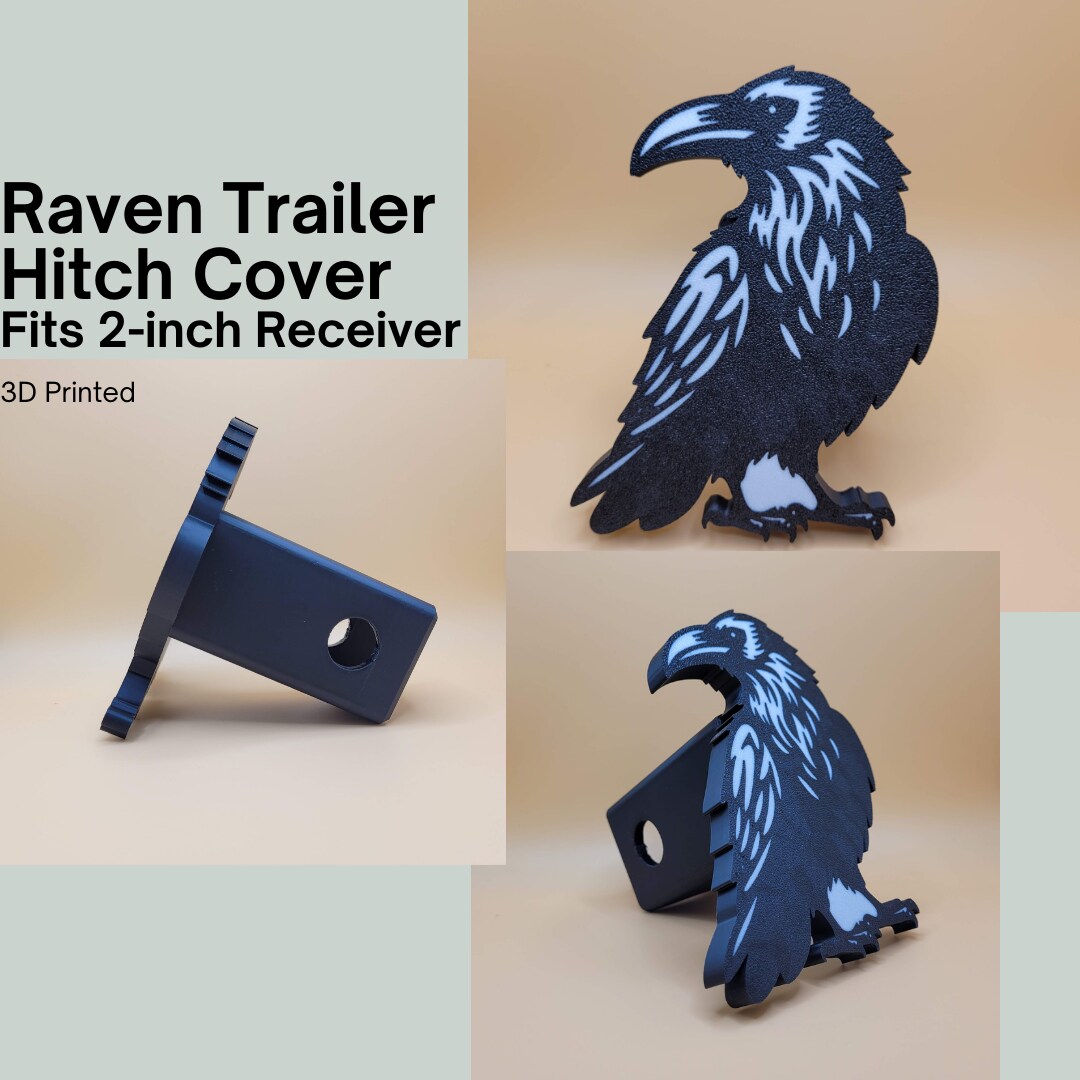 Raven Trailer Hitch Cover.  Fits 2 inch Receiver. Over 120 Color combinations. Made in the USA! 3D printed. product 2
