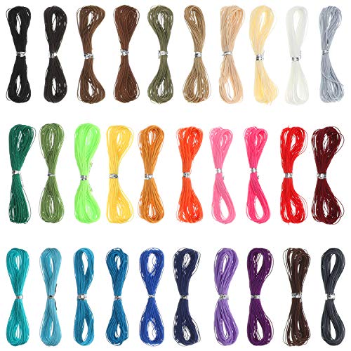 30 Colors 1 mm Waxed Cord Beading Thread for DIY Macrame Necklace Bracelet Jewelry Making String, 10m Each Color