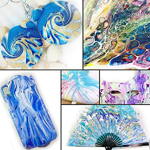 Acrylic Pouring Paint 43 PCS of 36 Bottles (2 oz/60ml) ,32 Assorted Colors Set to Pre-Mixed High Flow Acrylic Paint Pouring Supplies for Canvas Glass Paper Wood Tile and Stones, Complete Paint Pouring Kit