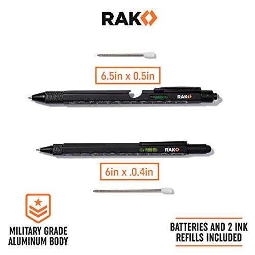 2-in-1 Multi-Tool Pen Set (2 Pack) Dad Christmas Gifts for Men - LED Tactical Pen Light, Stylus, Ruler, Level, Bottle Opener, Screwdriver, Ballpoint - Stocking Stuffer Gifts for Him