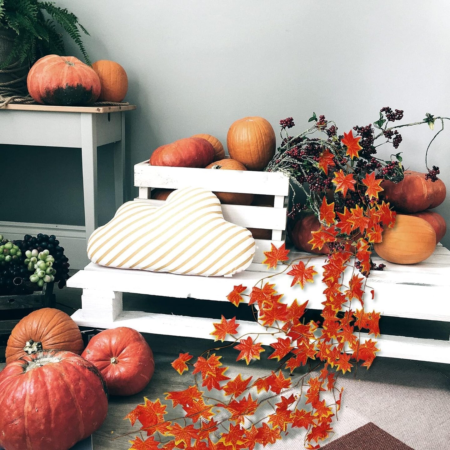 12 Pack 92Ft Fall Leaf Garland Artificial Maple Leaves Garland Silk Autumn Hanging Vines Red Ivy Garland for Thanksgiving Home Wedding Party Garden Fireplace Porch Decor