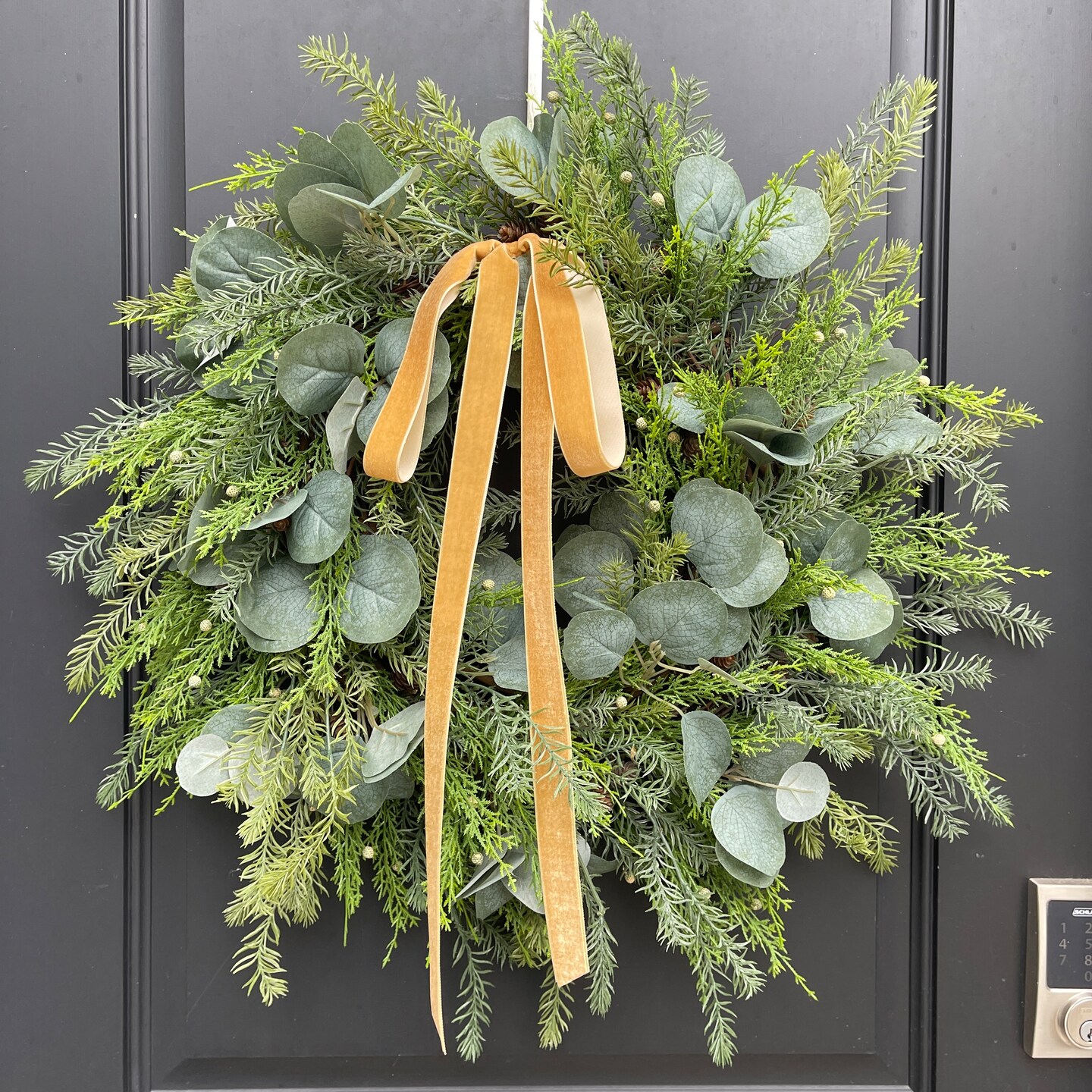 Winter Greenery Wreath for Front Door, After Christmas Pine Cedar and Eucalyptus Wreath, Winter Home Decor