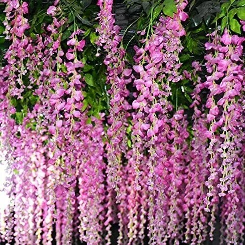 12x 3.6ft Artificial Wisteria Vine Hanging Flower Wedding Garden Red Purple