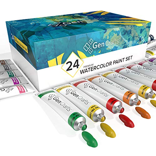 Watercolor Paint 24 Colors Set 12ml/ 0.4oz. - Quality Non Toxic Pigment Paints for Canvas, Fabric, Crafts, and More