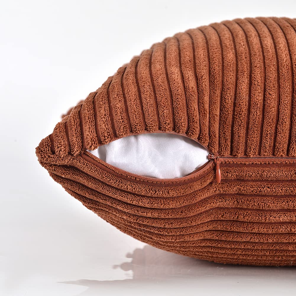 Fancy Homi 2 Packs Rust Boho Decorative Throw Pillow Covers 18x18 Inch for Couch Bed Sofa, Farmhouse Fall Home Decor, Soft Corss Corduroy Patchwork Textured Terracotta Accent Cushion Case 45x45 cm