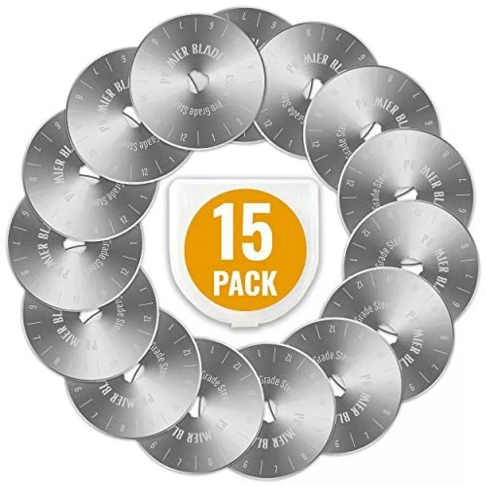 45mm Rotary Cutter Blades (15 Pack) Fits Fiskars, Olfa, Martelli Blades