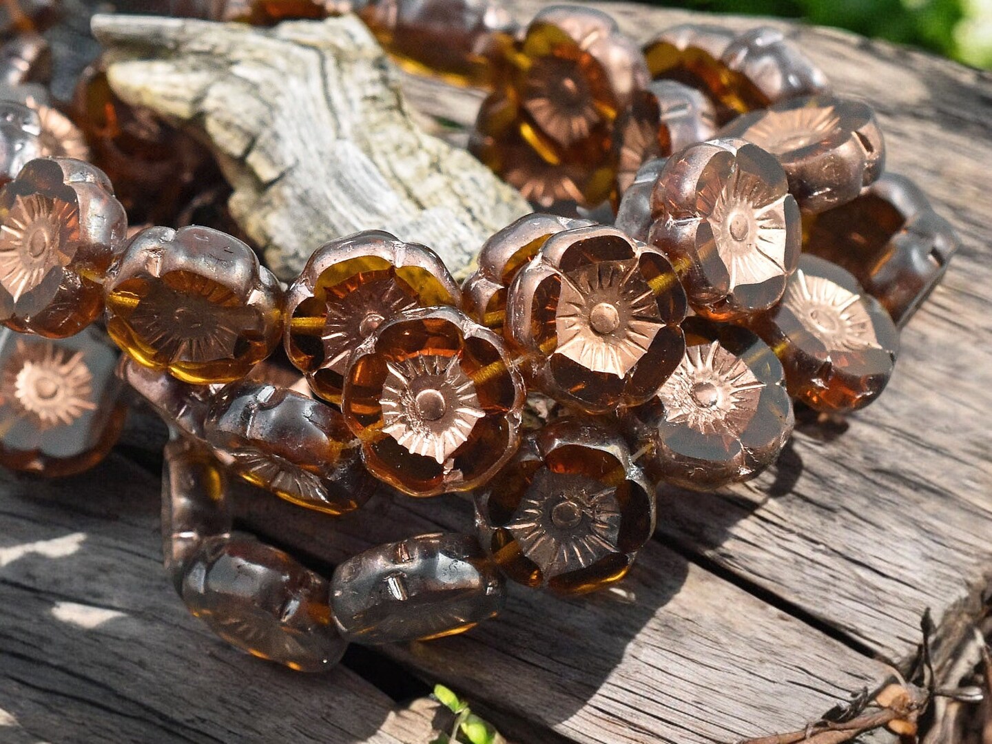 Copper Topaz *12* 12mm Copper Washed Topaz Table Cut Hawaiian Flower Beads | Michaels