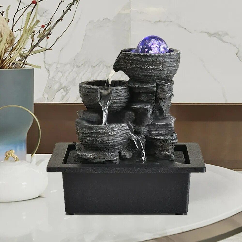 Home Decor Indoor Water Fountain w/ Light FengShui Waterfall Ornament Tabletop