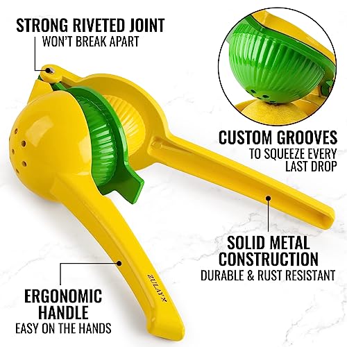 2-In-1 Lemon Squeezer Manual - Sturdy, Max Extraction Hand Juicer Lemon Squeezer Gets Every Last Drop - Easy to Clean Manual Citrus Juicer - Easy-to-Use Lemon Juicer Squeezer-Yellow/Green