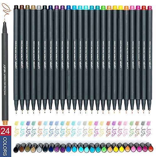 24 Colored Journaling , Fine Line Point Drawing Marker Pens for Writing Journaling Planner Coloring Book Sketching Taking Note Calendar Art Projects Office School Supplies (24 Colors)