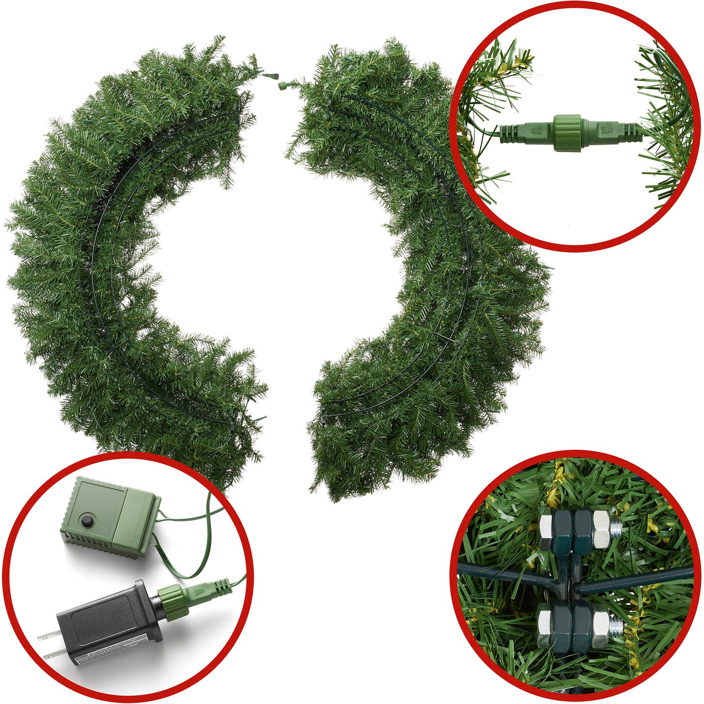Casafield Pre-Lit Artificial Christmas Wreath for Front Door, Window or Mantel, Green Fir with Multicolor Lights Indoor/Outdoor Holiday Decor, 60 Inches