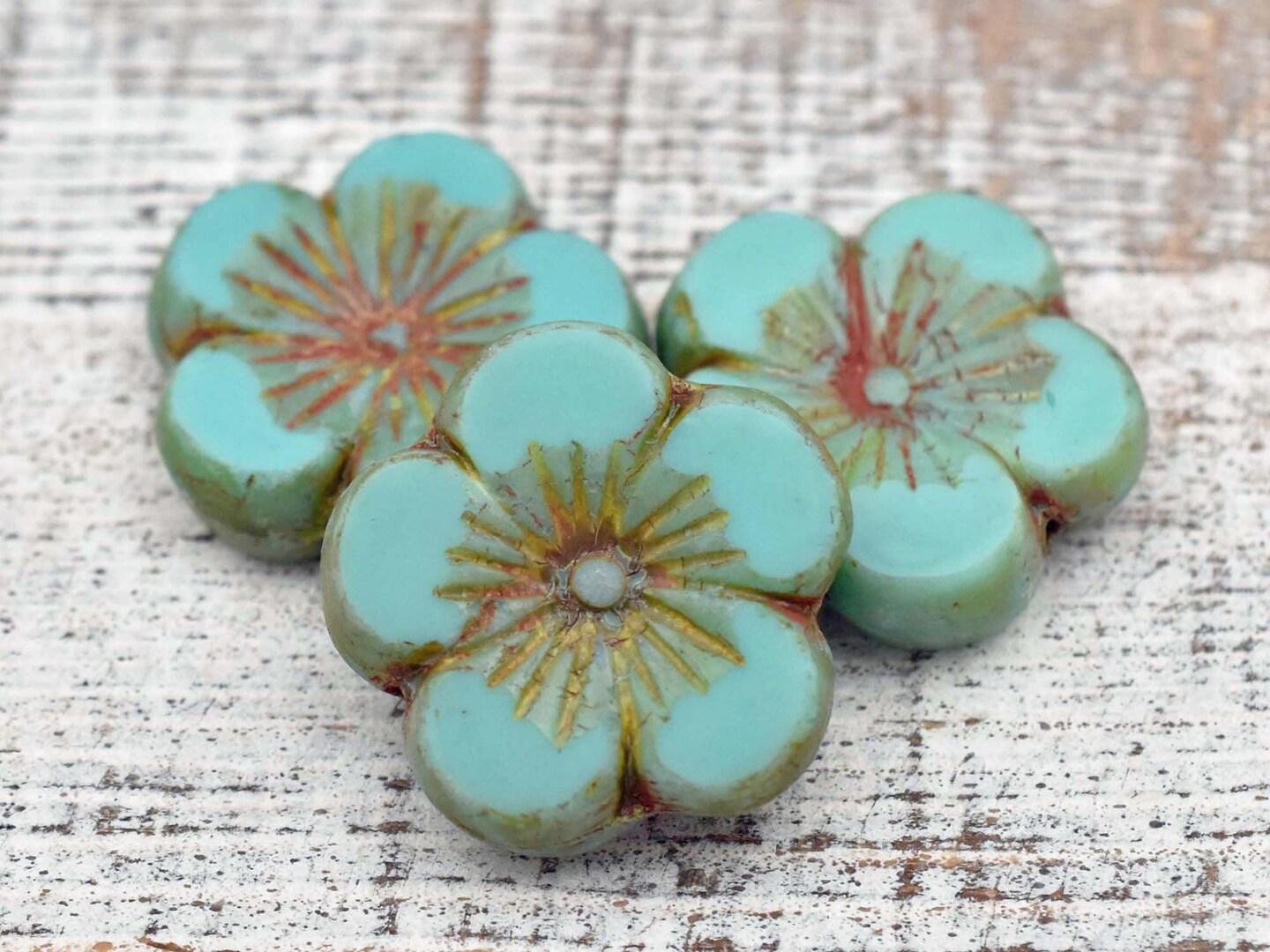 21mm Turquoise Picasso Hibiscus Flower Bead - 2 Beads