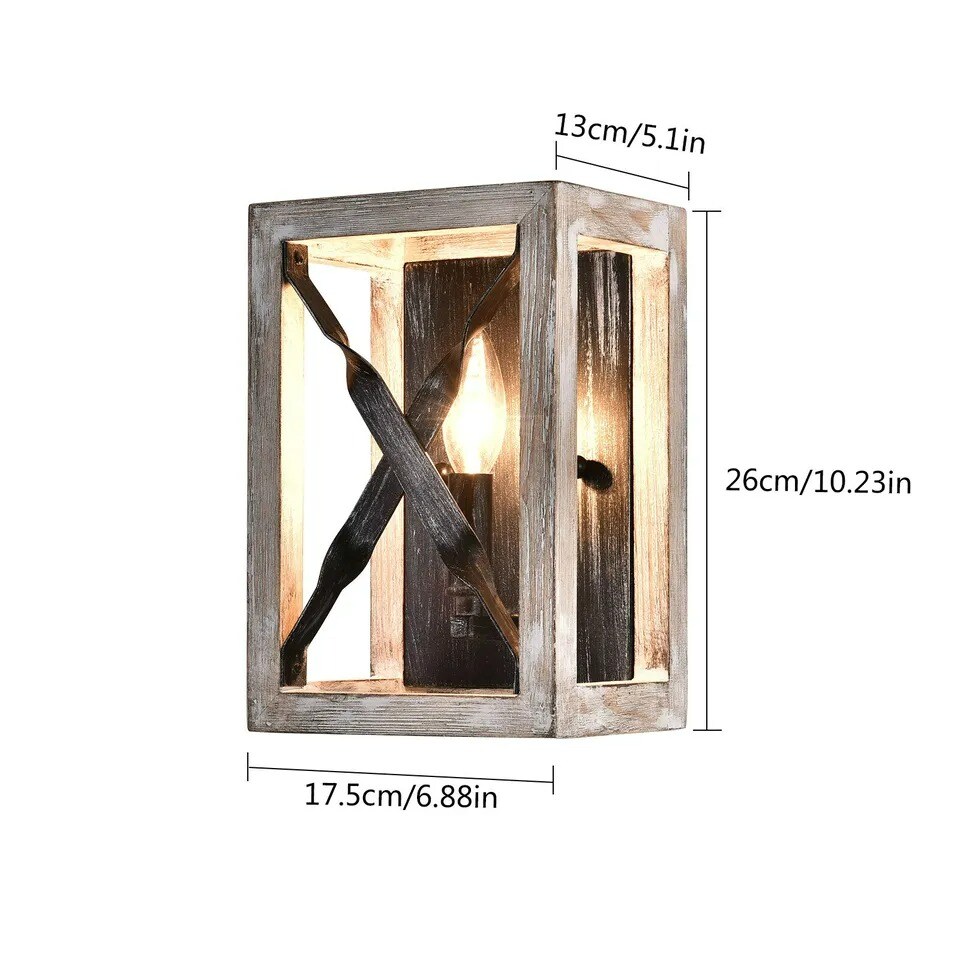 Rustic Farmhouse Wood Wall Light Log Color Wall Sconce Fixture Wall Lamp Outdoor