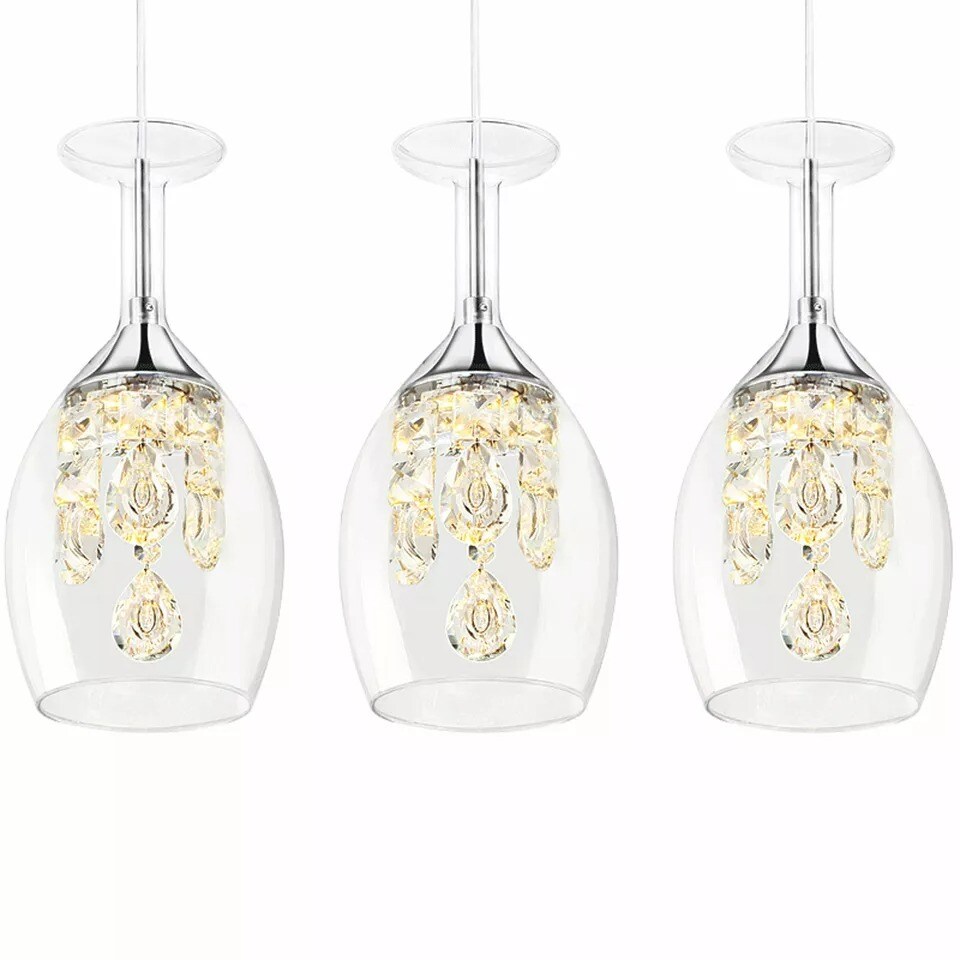 Modern Wine Glass Crystal Pendant Light Dining Room Chandelier LED Ceiling Light