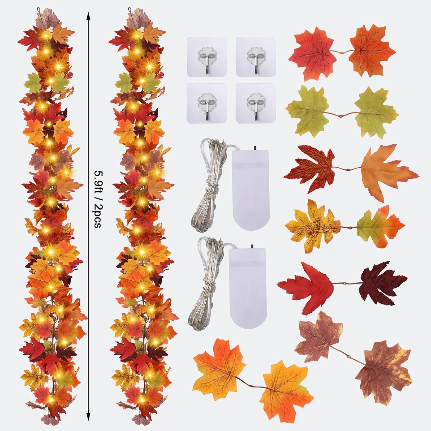Fall Leaves Decor Garland Lights 20Ft 40 LED Artificial Fall Leaves Autumn Garland Halloween Decorations Indoor Outdoor Fall Decor for Thanksgiving Autumn Harvest Party