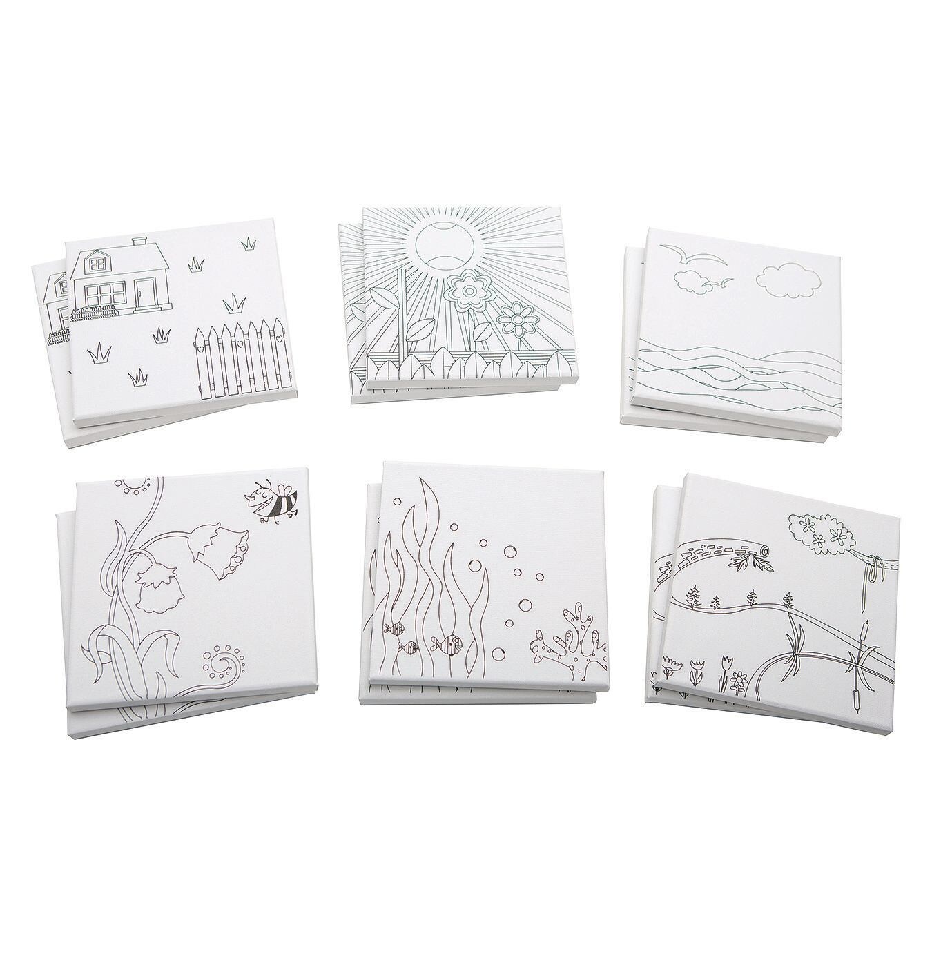 S & S Worldwide Paint-Your-Own Designer Canvas Set I, 2 each of 6 Pre-Printed Designs, Great For Kids & Adults, DIY Ready To Paint, 6-1/2" x 6-1/2" Stretched Canvas. Pack of 12.