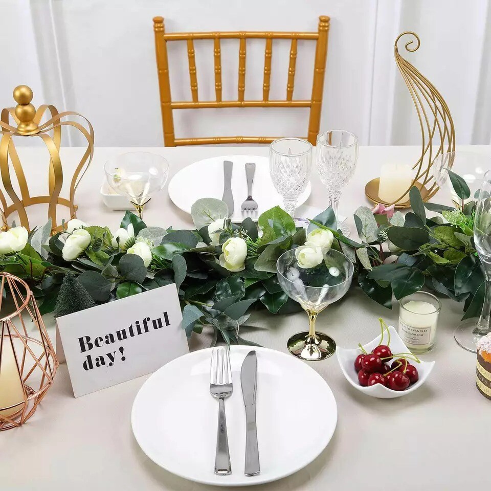 48-Inch Green Artificial Eucalyptus Willow Leaves Ranunculus Flowers Garland