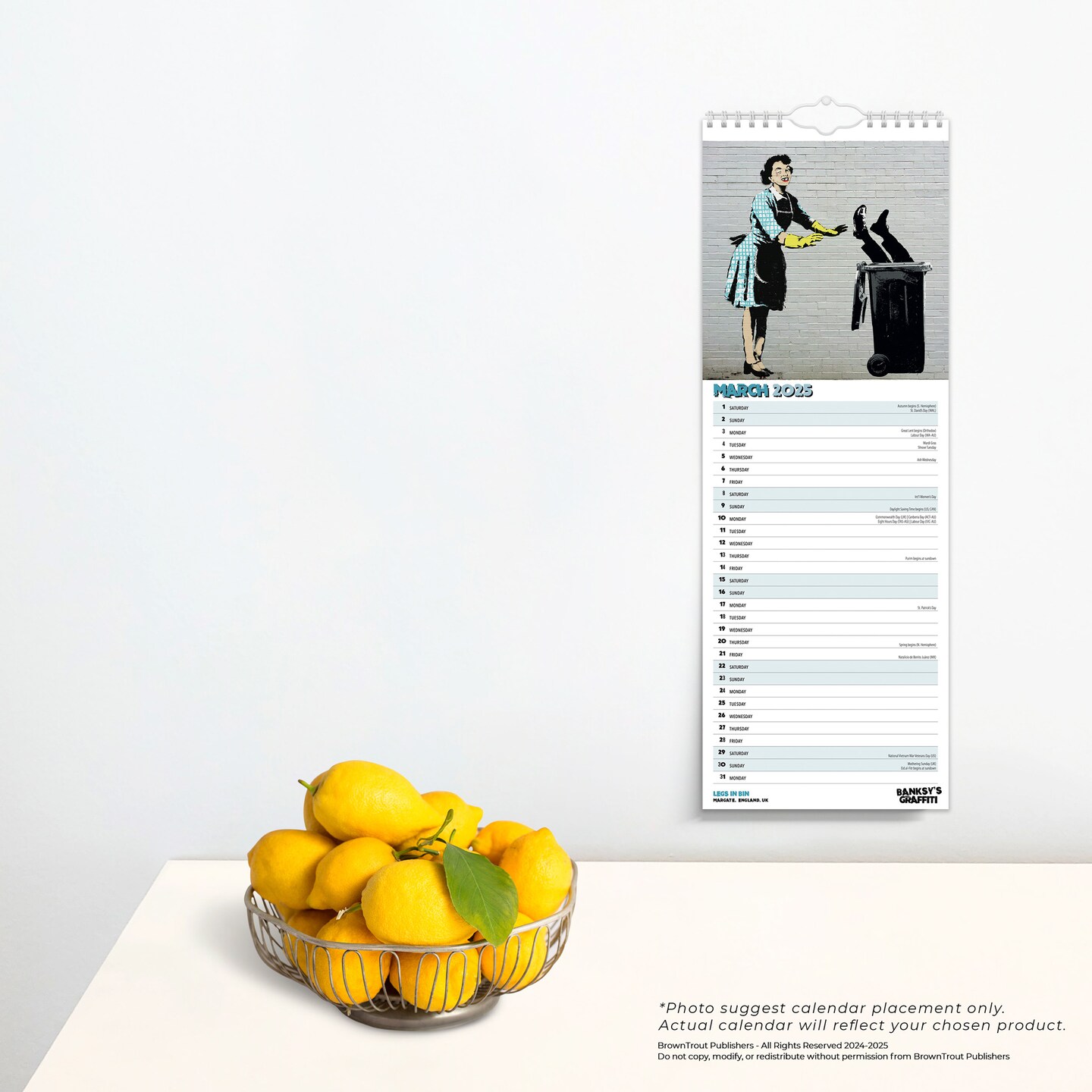 Banksy&#x27;s Graffiti OFFICIAL | 2025 5.7 x 16.5 Inch Monthly Slimline Wall Calendar | BrownTrout | Drawings Street Art Design