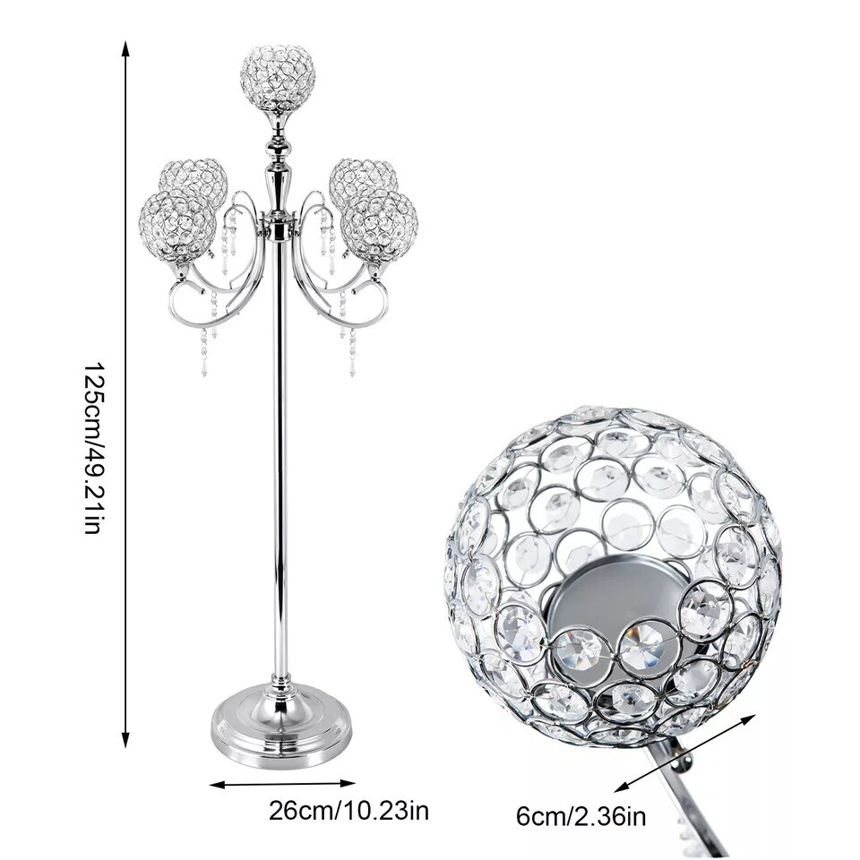 Silver Crystal Floor Candle Votive Pillar Holder 49 In Tall Candelabra for Table