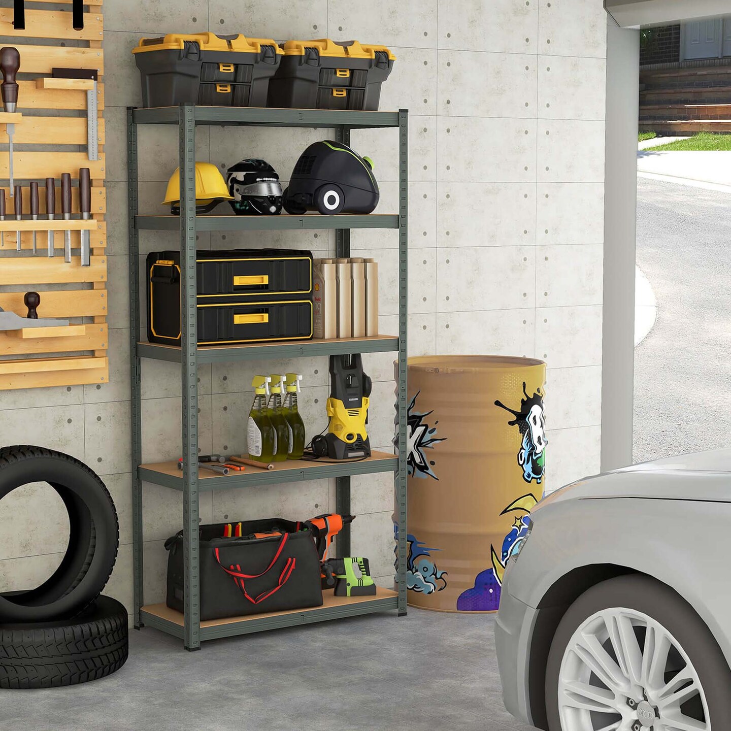 Costway 5 Tier Adjustable Garage Shelving Unit with 2000 lbs Max Load for Warehouse Black/Grey/Blue/Silver