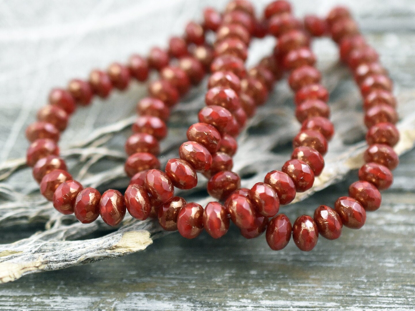 *30* 3x5mm Bronze Washed Red Opaline Fire Polished Rondelle Beads