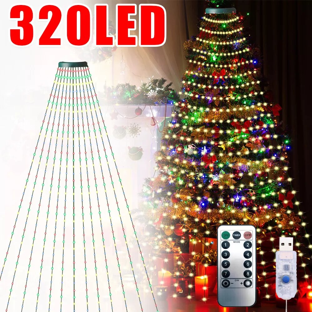 Kitcheniva 6.56FT x 16 Lines 320 LED Christmas Tree Waterfall String Lights