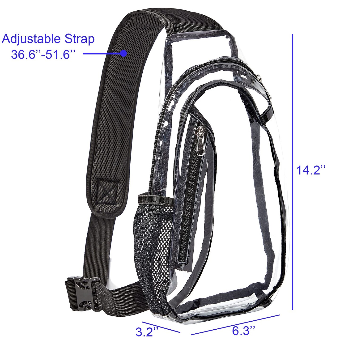 Clear Sling Bag, Stadium Approved Small PVC Crossbody Backpack, Transparent Casual Chest Daypack for Hiking, Stadium or Concerts, Black