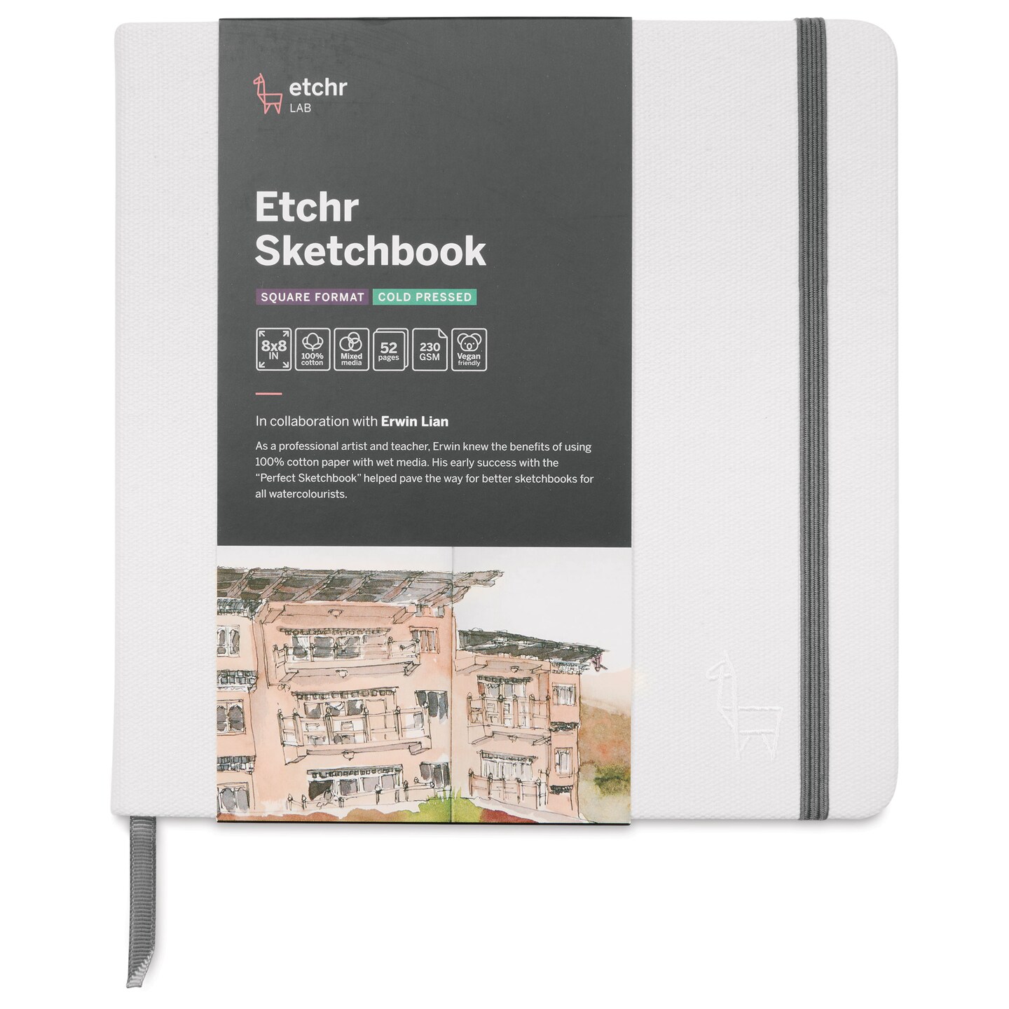 Etchr Mixed Media Hardbound Sketchbook - Cold Press, Square, 8&#x22; x 8&#x22;, 110 lb