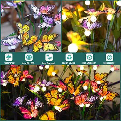 2 Pieces Solar Garden Lights - Newest Swaying Butterfly Light, Swaying in The Wind, Solar Outdoor Lights, Yard Patio Pathway Decoration, High Flexibility Iron Wire & Realistic Butterflies