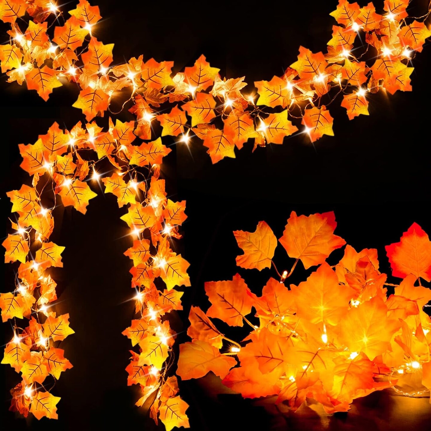 Fall Decor Lighted Fall Garland, Total 16.4Ft 40 LED Thanksgiving Decorations Halloween String Lights, Friendsgiving Gift Thanksgiving Decor for Home Holiday Autumn Garland Indoor