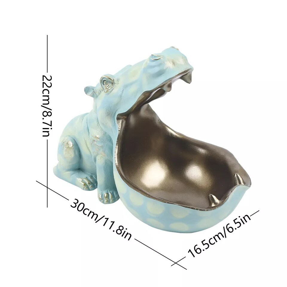 Resin Hippopotamus Statue Sculpture Figurine Key Candy Container Home Decoration