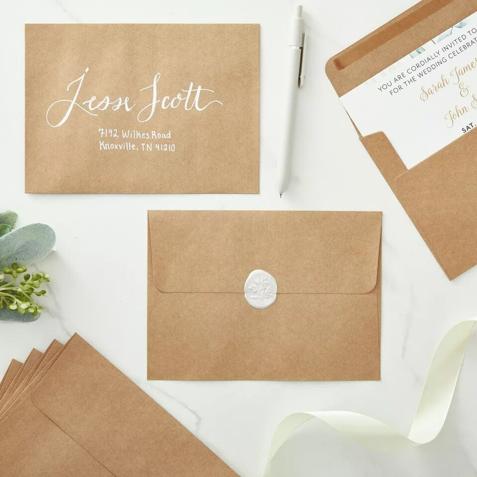 100 Pack A7 Brown Envelopes for 5x7 Cards, Self-Adhesive Flap for Mailing