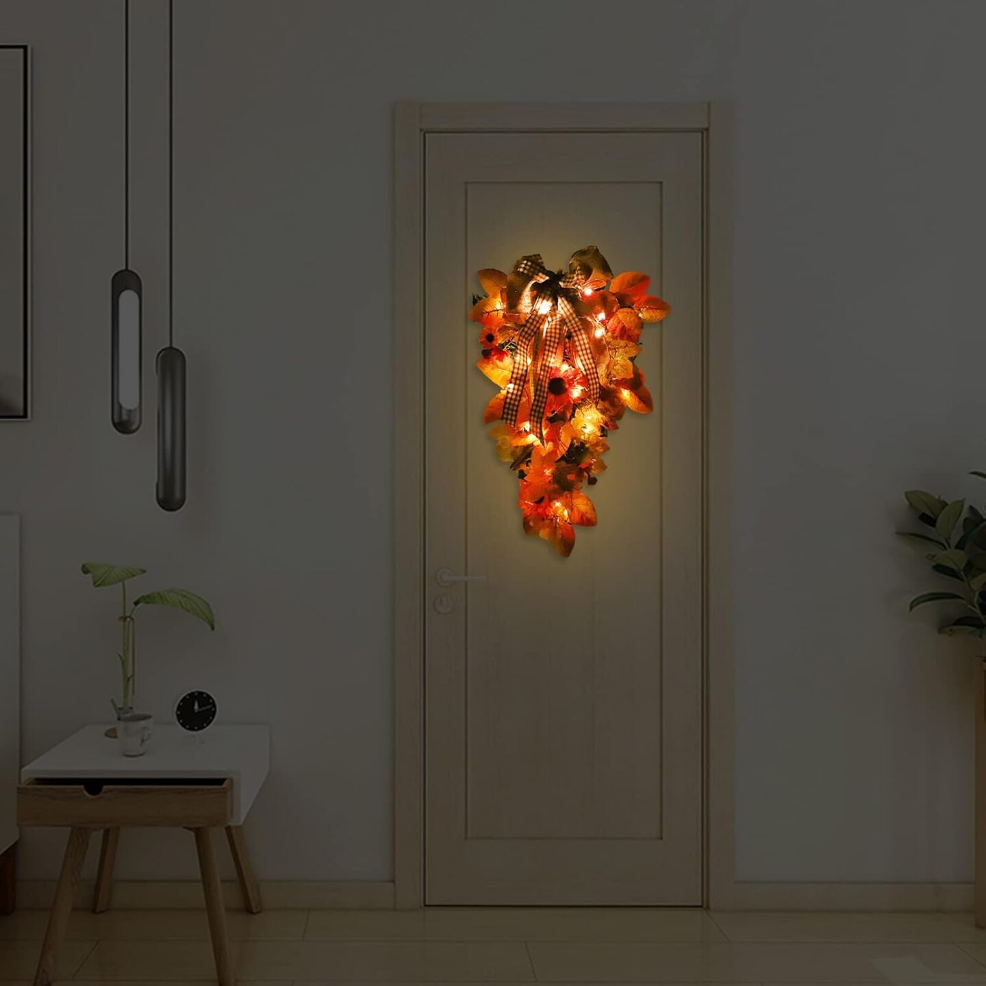 19.7 Inch Autumn Decorative Swag,Artificial Sunflowers Maple Leaves Harvest Wreath for Front Door Thanksgiving Halloween Decorations Home Decor