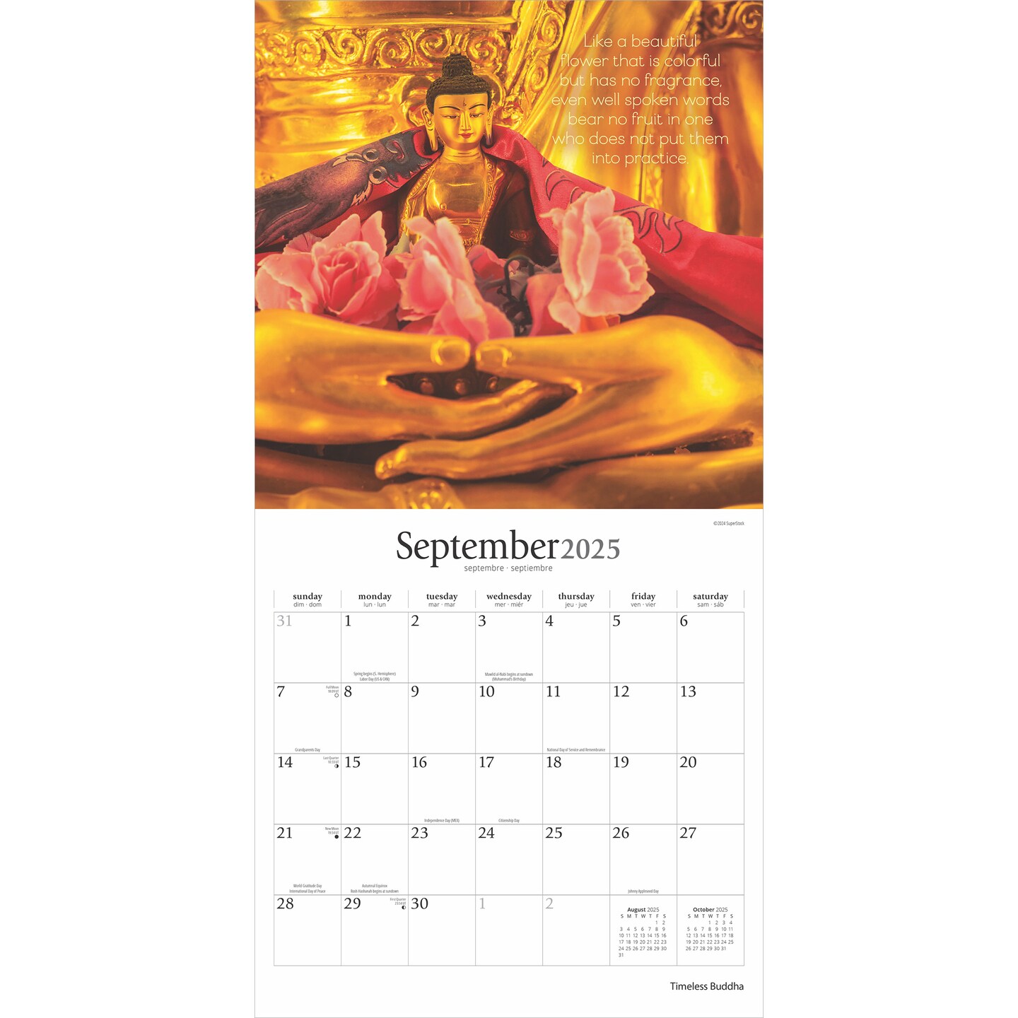Timeless Buddha | 2025 12 x 24 Inch Monthly Square Wall Calendar | Plastic-Free | Brush Dance | Inspiration Thailand Peace