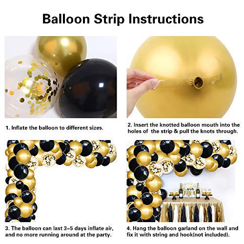 110 Pieces Black and Gold Balloons Garland Arch Kit&#xFF0C;New Years Eve Party Balloons with Black Gold Confetti Balloons for Graduation Birthday Party Decorations