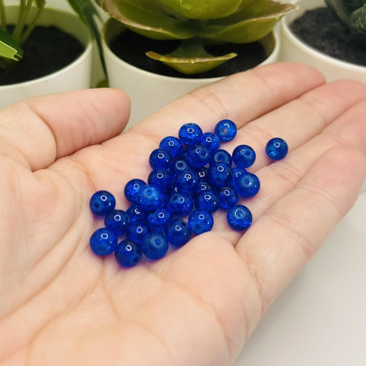 1 strand (aprx 133 beads) 6 mm Dark Blue Glass Crackle Beads