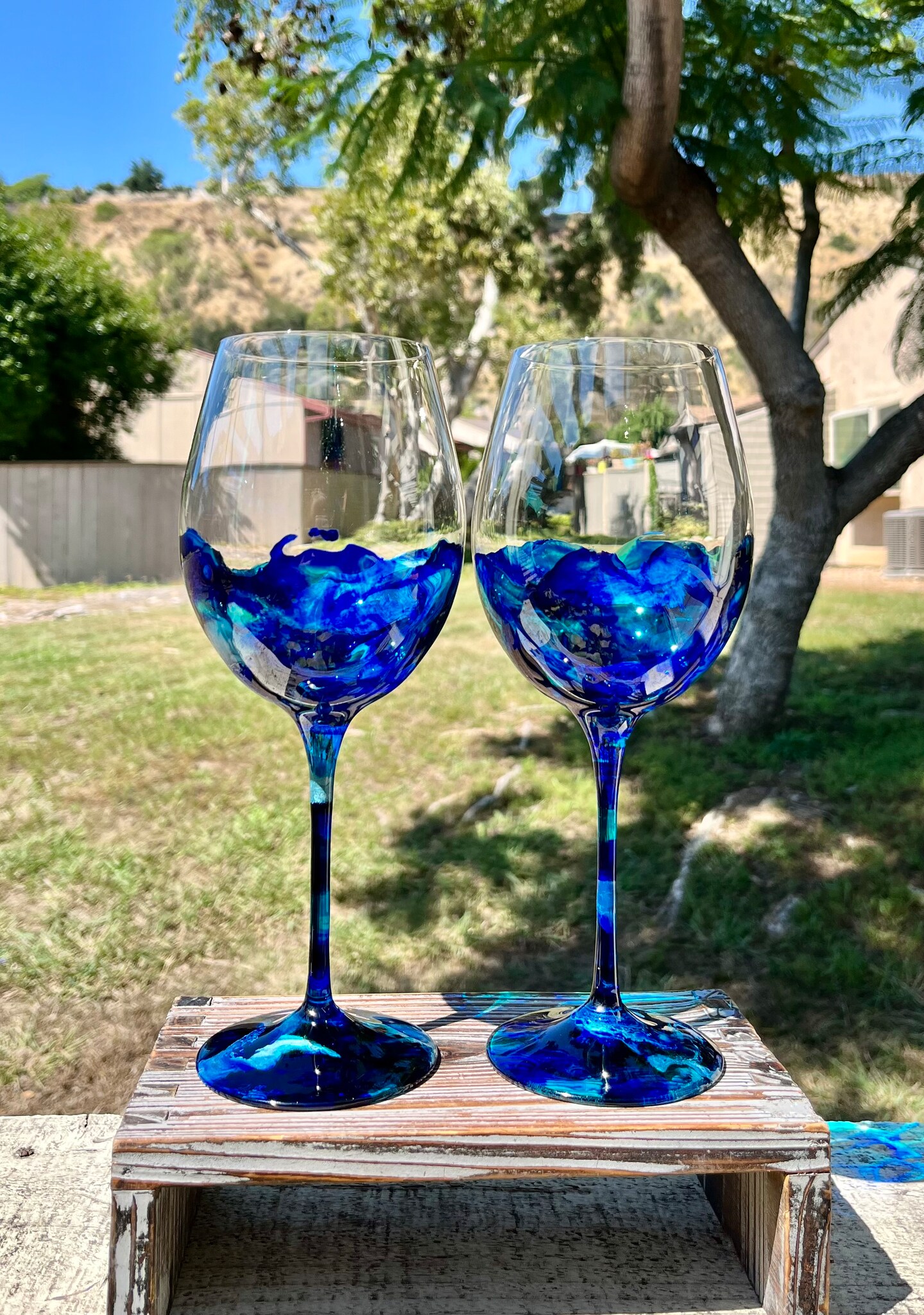 Handcrafted Blue and Silver Wine Goblets  Elegant Glassware, Food-Safe  Finish | MakerPlace by Michaels