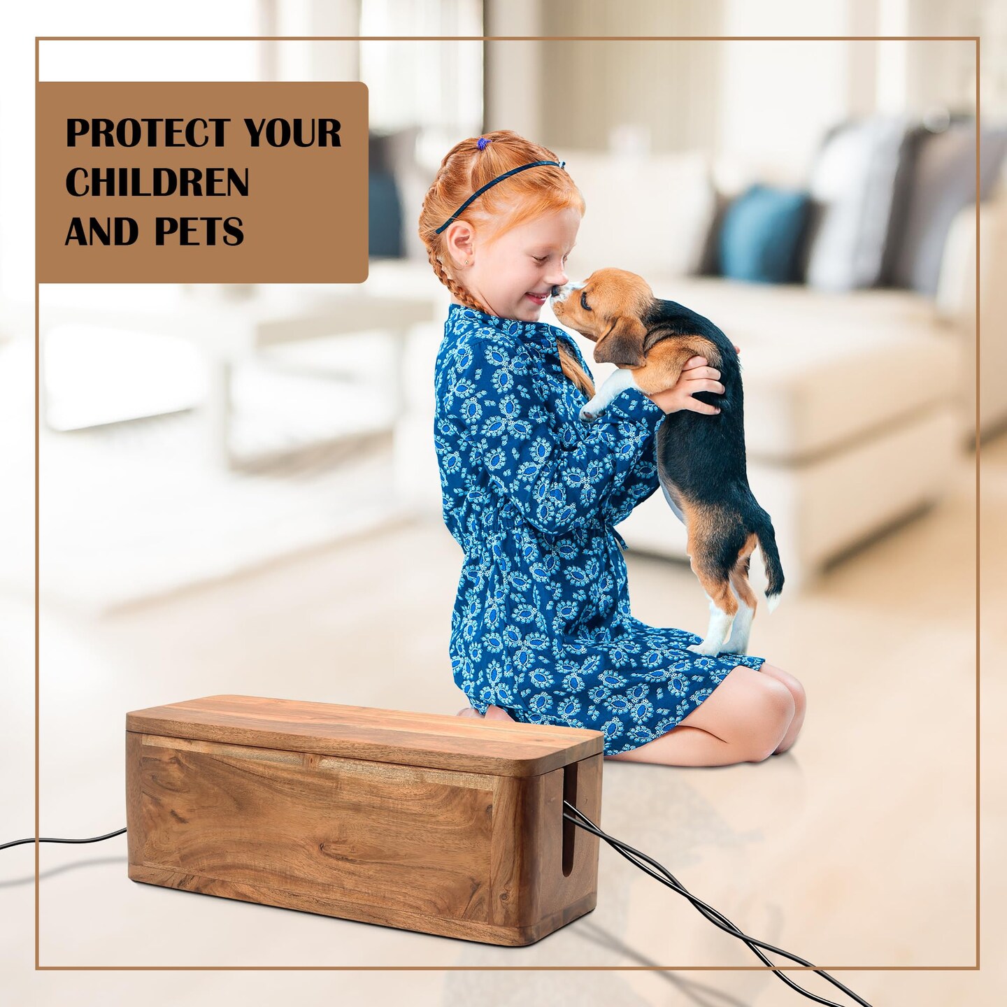 Set 2 Wicker Cable Management Box With Lid 2 Open Slots -Large Cord Box Hider 15 Inch Desk Cable Management Basket Handwoven Cable Organizer Box Decorative