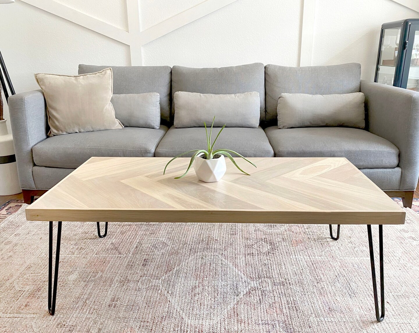 White Oak Herringbone Coffee Table with Hairpin Legs | MakerPlace