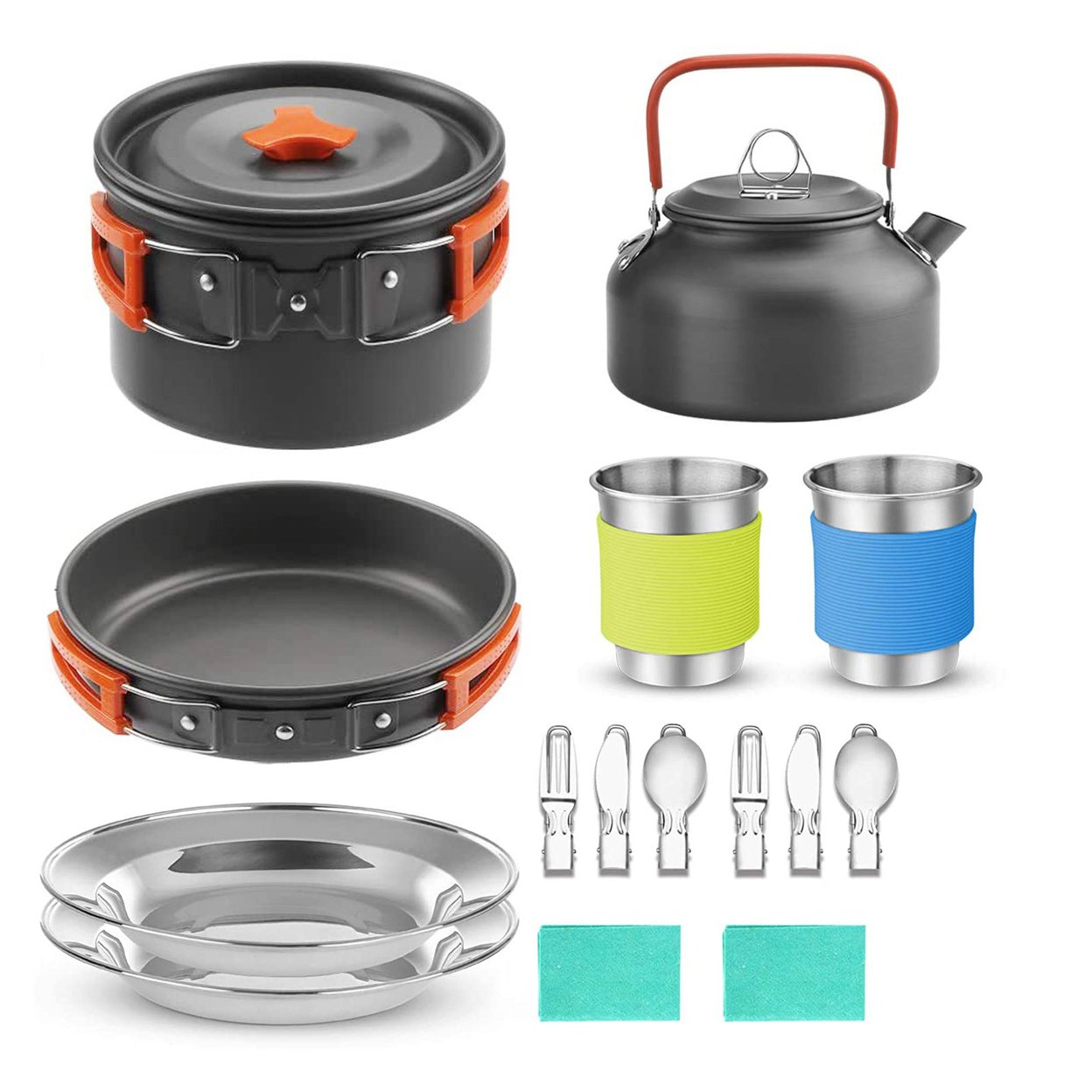 Outdoor Camping Cookware Kit Food Grade Bpa Free Non-Stick Design Large Size Hanging Pot Pan Kettle With Base Cook Set